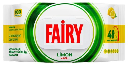 Fairy Lemon (yellow) universālās virsmu tīrīšanas mitrās salvetes (100 gab.)